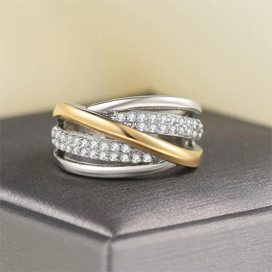 Vintage Silver & Gold Intertwined Diamond Ring