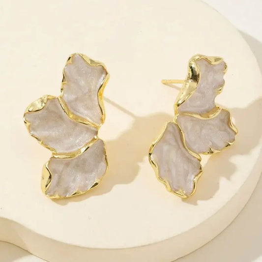 Vintage Gold Floral Marble Earrings
