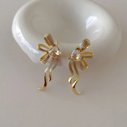 Gold Heart-Shaped Tassel Earrings