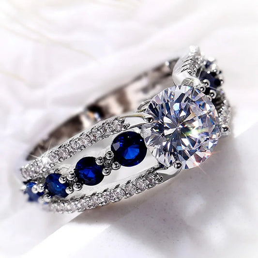Vintage Silver & Blue Round Gemstone Ring