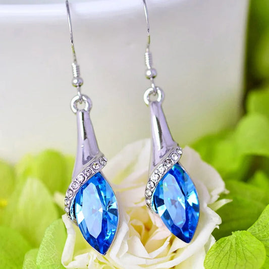 Silver Blue Crystal Dangle Earrings