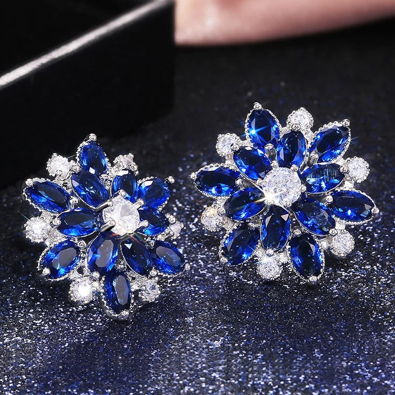 Vintage Blue Flower Silver Earrings