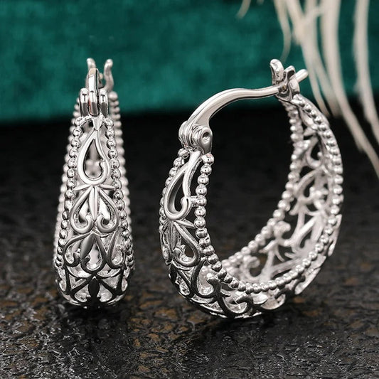 Vintage Silver Filigree Hoop Earrings