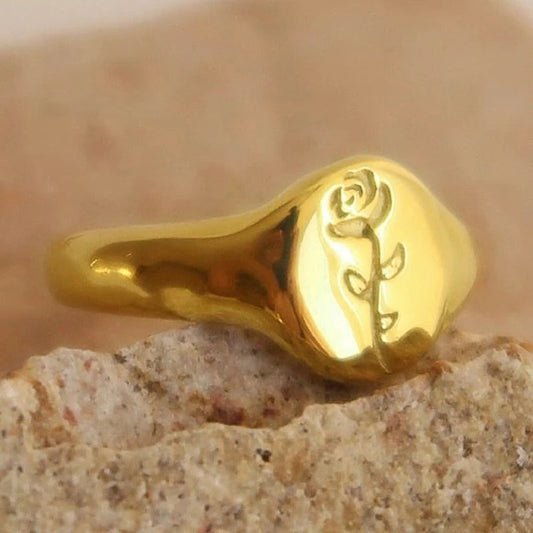 Gold Rose Engraved Ring