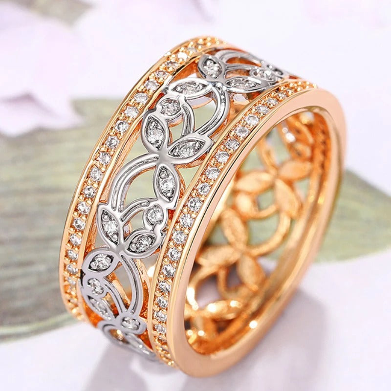Vintage Rose Gold Floral Crystal Ring