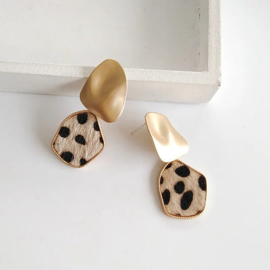 Gold Leopard Abstract Pattern Drop Earrings