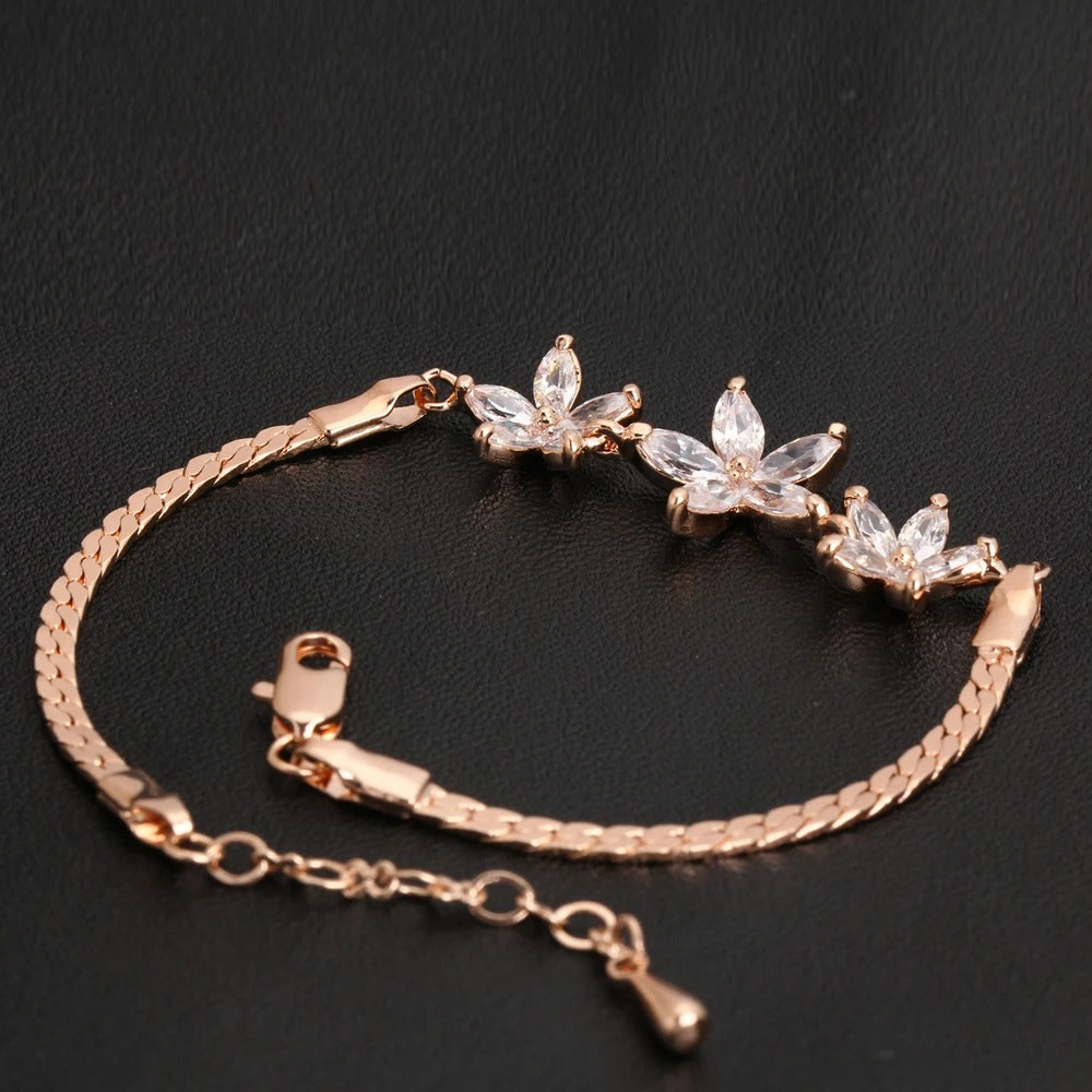 Vintage Rose Gold Floral Crystal Design Bracelet