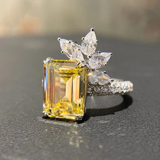 Floral Square Yellow Zirconia Ring