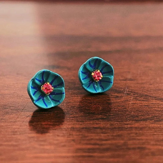 Vintage Blue Flower Stud Earrings