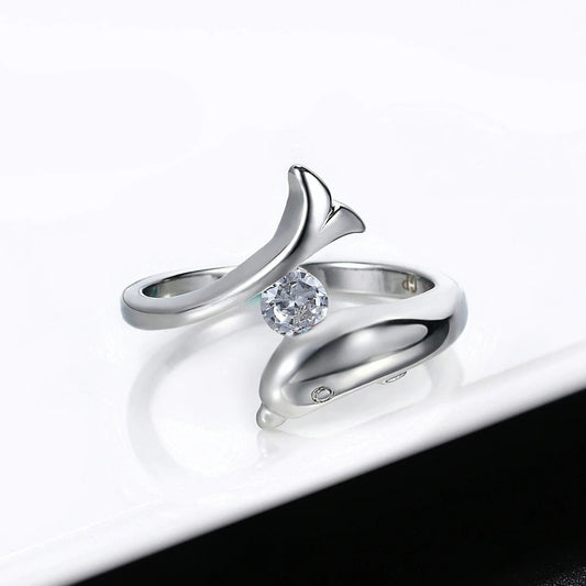 Silver Dolphin Sparkling Centerpiece Ring