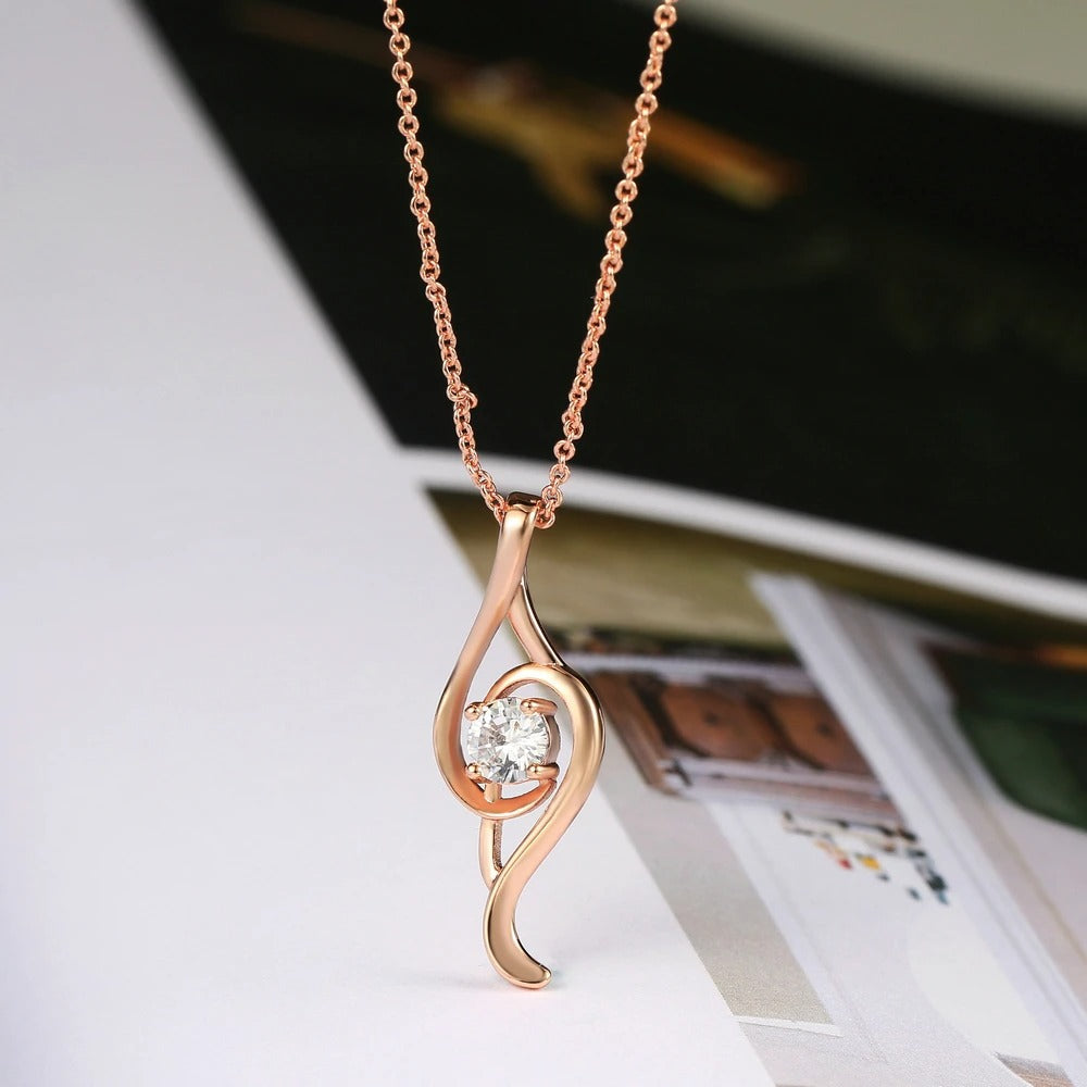 Rose Gold Twisted Shape & Brilliant Crystal Charm Necklace