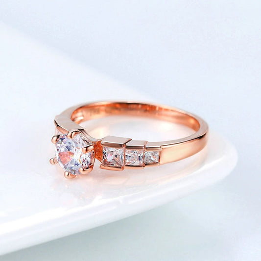 Rose Gold Round Crystal & Paved Square Crystal Ring