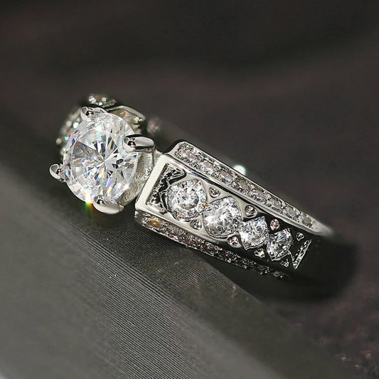 Vintage Silver & Crystal Round Gem Ring