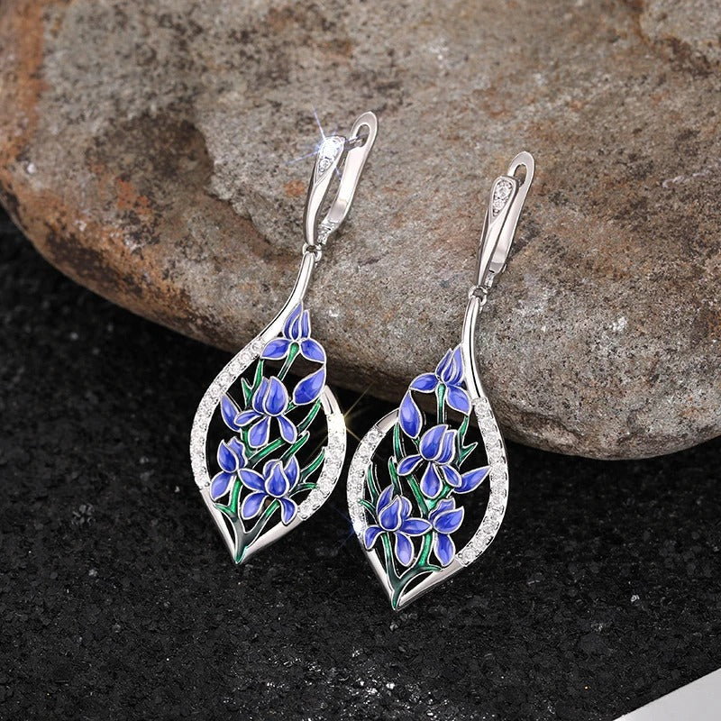 Charming Blue Flowers Drop Earrings
