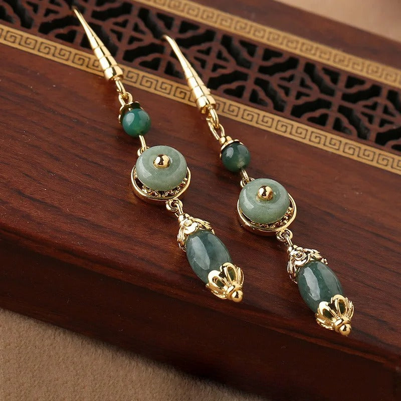 Classic Gold & Green Gemstone Drop Jasper Earrings