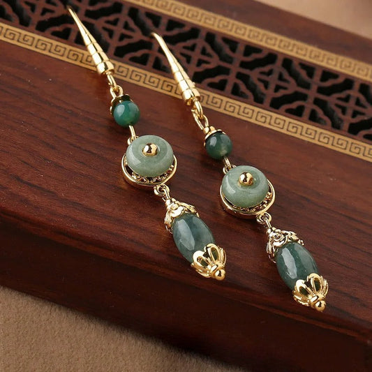 Classic Gold & Green Gemstone Drop Jasper Earrings