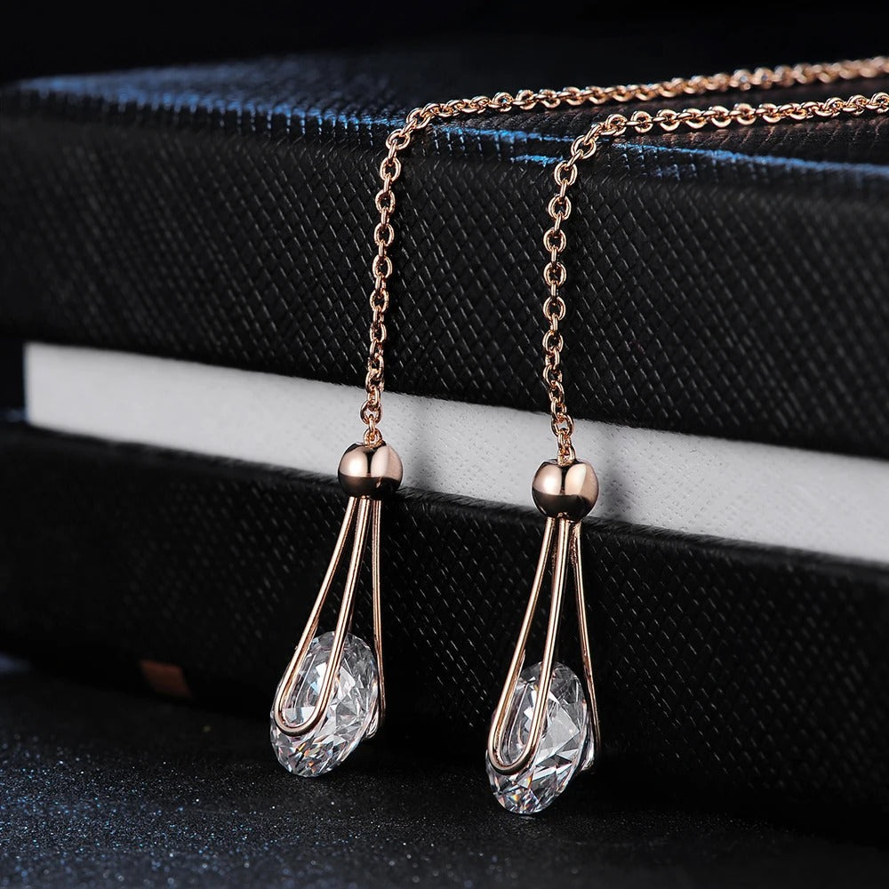 Vintage Rose Gold Crystal Teardrop Earrings