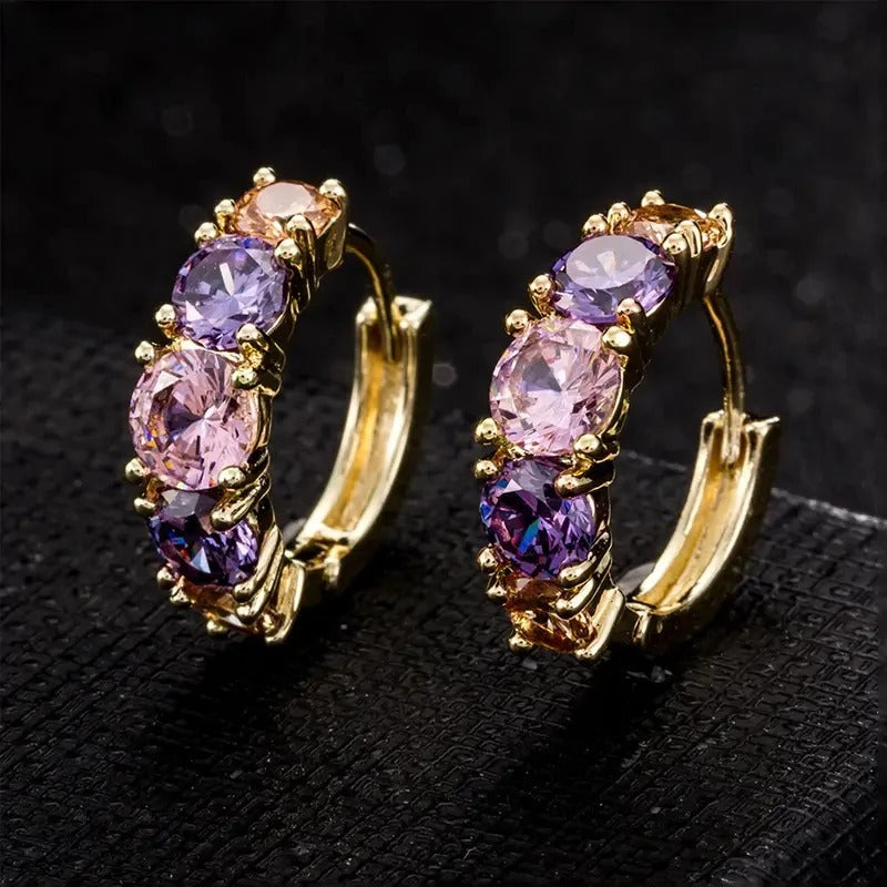 Vintage Gold Purple Stone Earrings