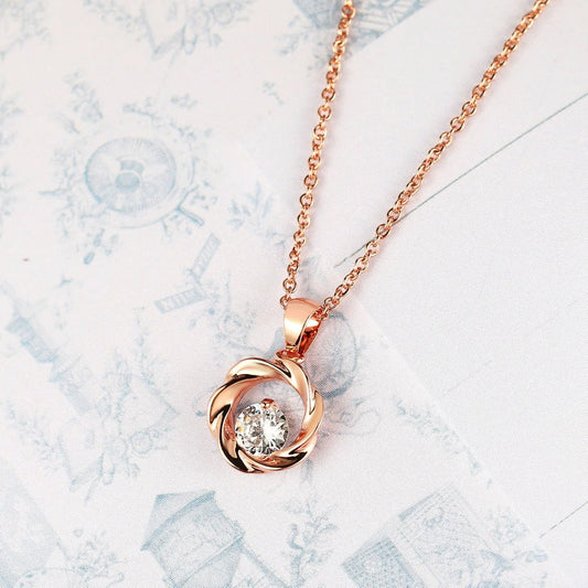 Vintage Rose Gold Twisted Pendant & Brilliant Gem Necklace