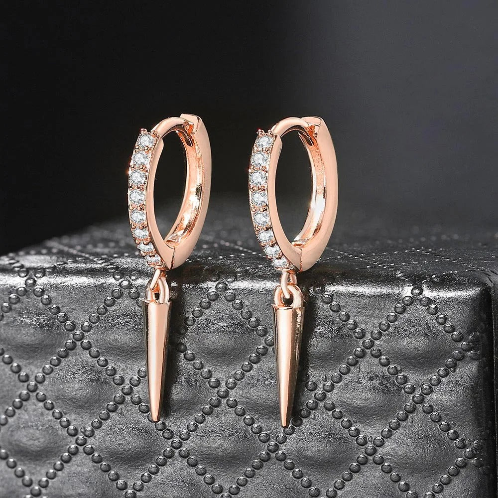 Rose Gold Crystal Inlay & Spiked Pendant Earrings