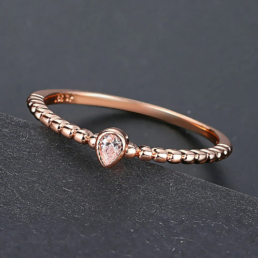 Vintage Rose Gold Pink Crystal Tear Drop Ring
