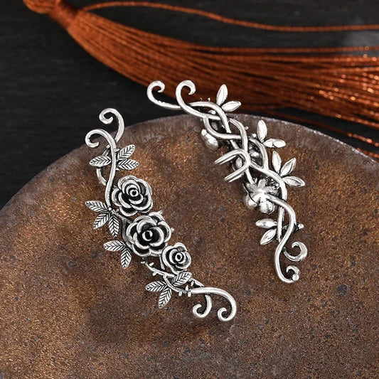 Vintage Silver Floral Pattern Earrings