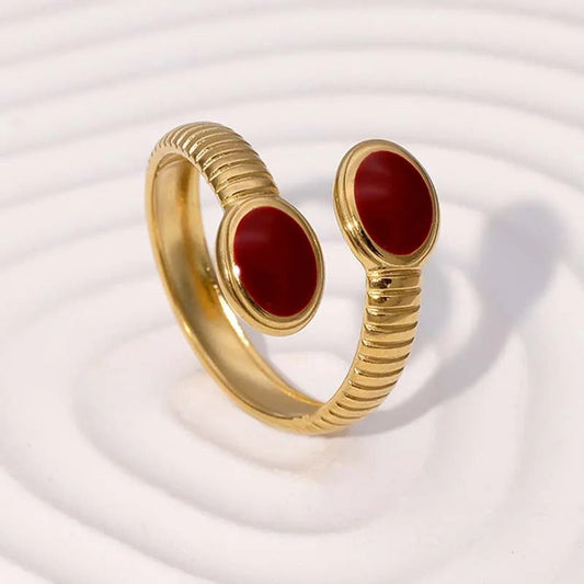 Vintage Gold Dual Red Stone Adjustable Ring