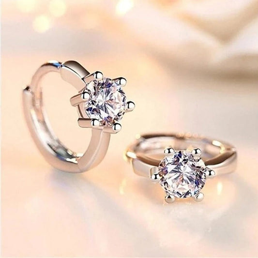 Silver Solitaire Hoop Earrings