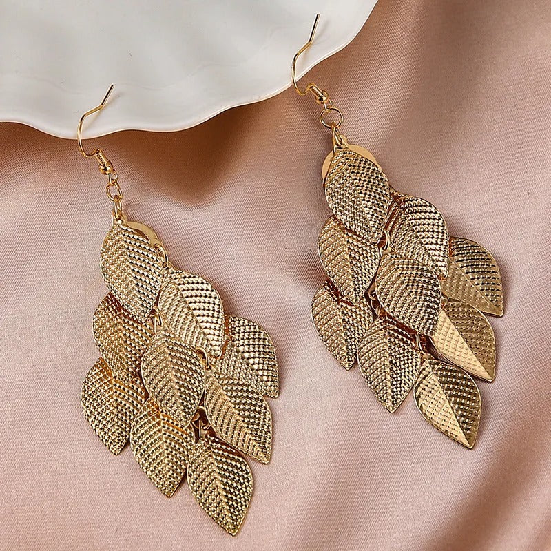 Multiple Gold Leaf Drop Dangle Earrings