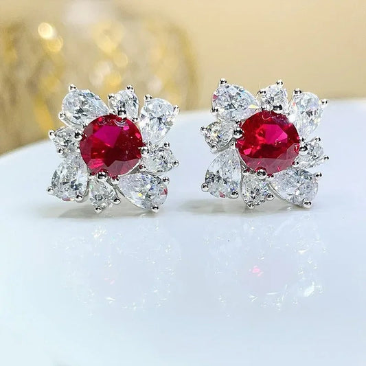 Vintage Red Sparkle Stud Earrings