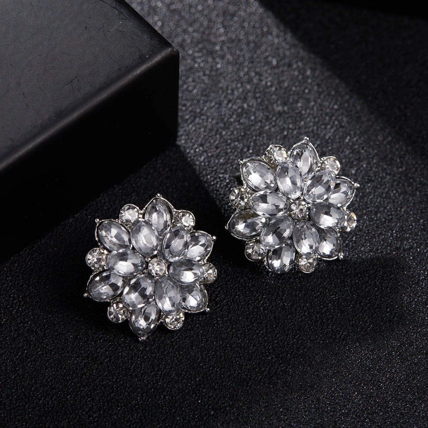 Vintage Silver Floral Crystal Earrings