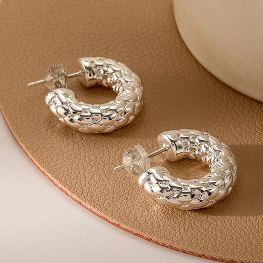 Silver Braided Round Hoop Earrings