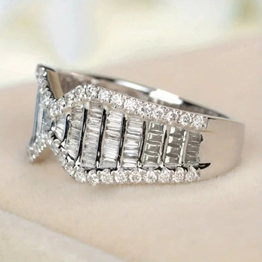 White Gold Bow Shaped Crystal Ring