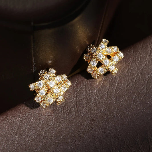 Vintage Geometric Crystal Gold Stud Earrings