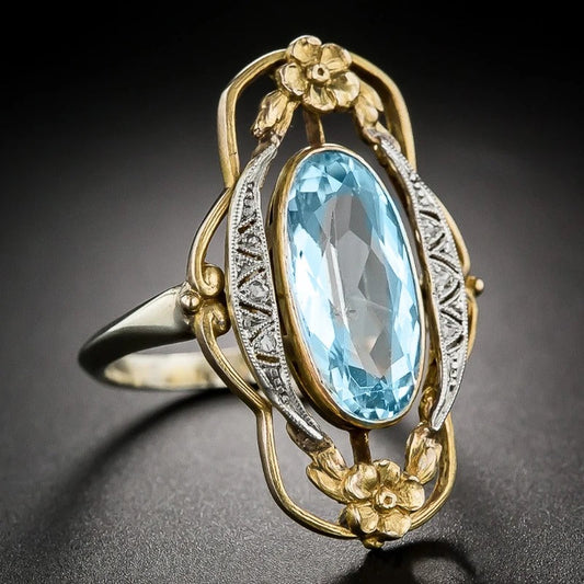 Two-Tone Gold & Silver Blue Gemstone Ring