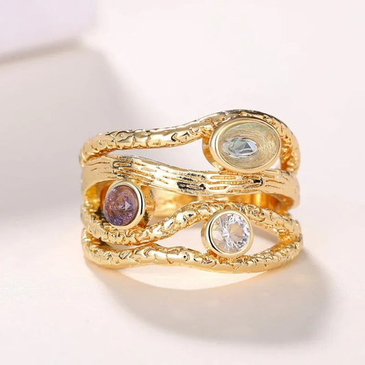 Gold Multi-Stone Twisted Ring
