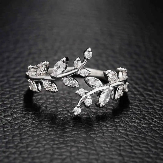 Vintage Floral Leaf Silver Adjustable Ring