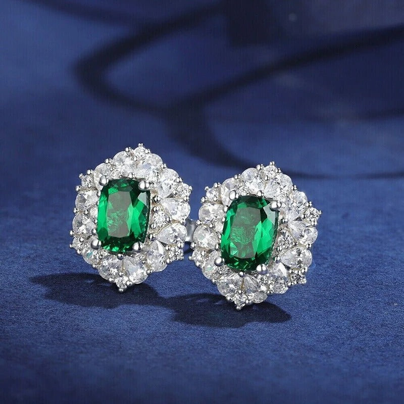 Vintage Silver Regal Green Earrings