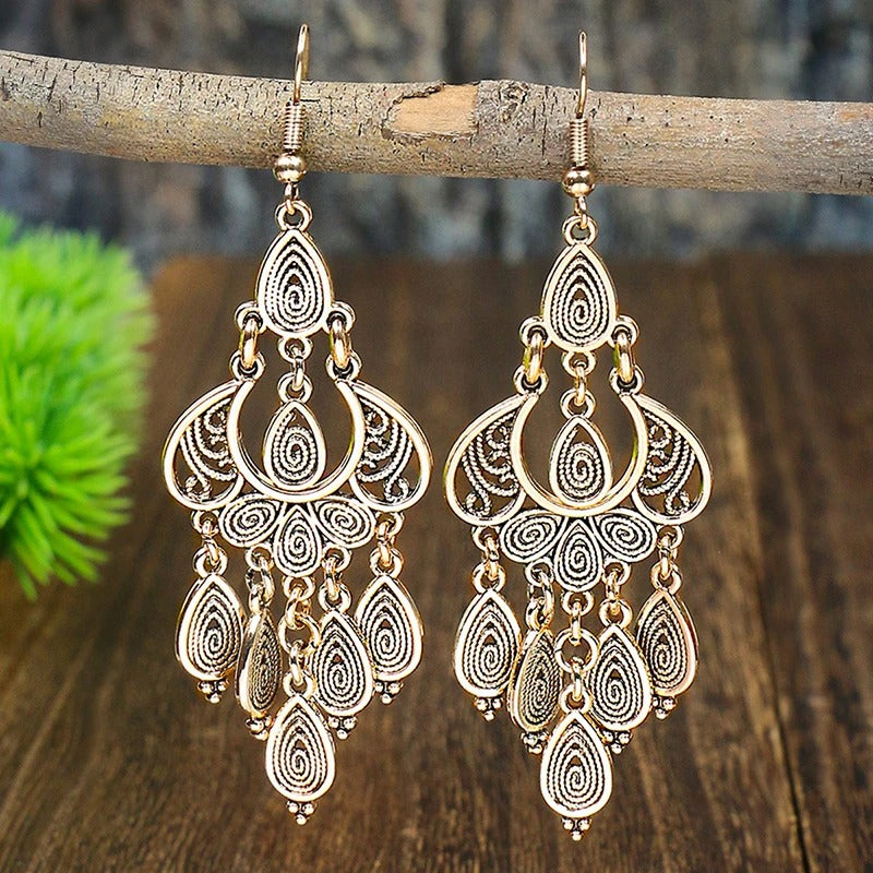 Vintage Gold Mandala Dangle Earrings