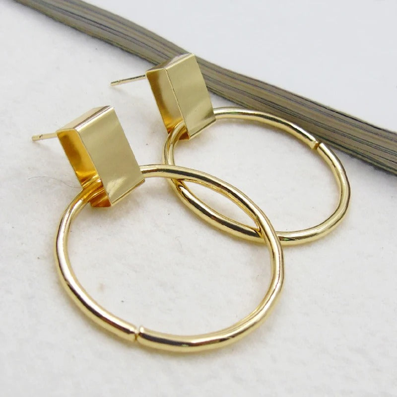 Vintage Gold Circle & Square Earrings