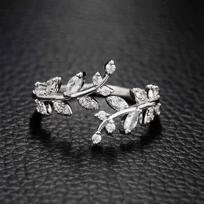 Vintage Floral Leaf Silver Adjustable Ring