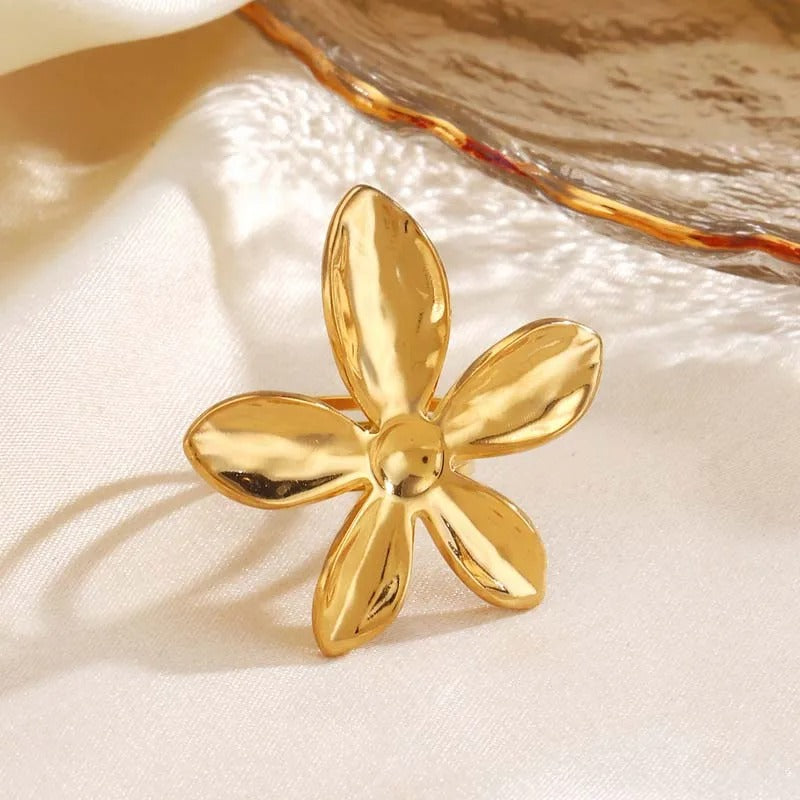 Gold Flower Unique Floral Adjustable Ring