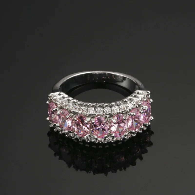 Vintage Pink Gemstone & Silver Band Ring