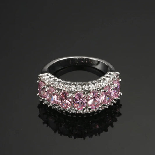 Vintage Pink Gemstone & Silver Band Ring