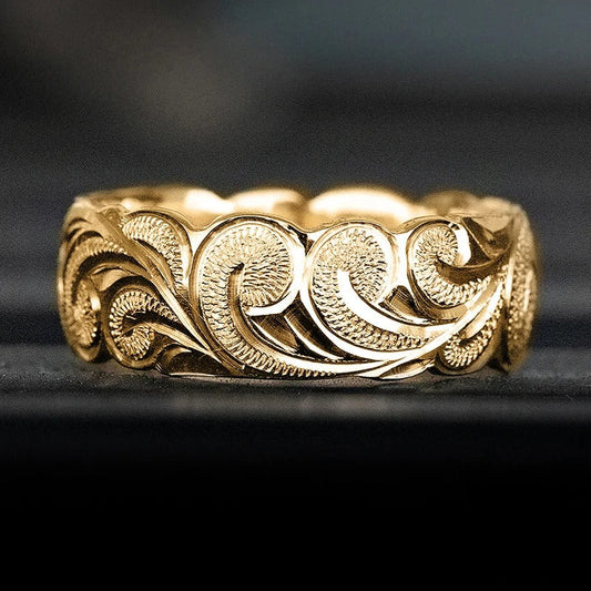Vintage Gold Floral Swirl Pattern Ring