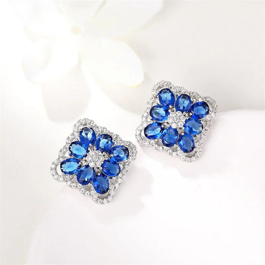 Silver Blue Crystal Stud Earrings