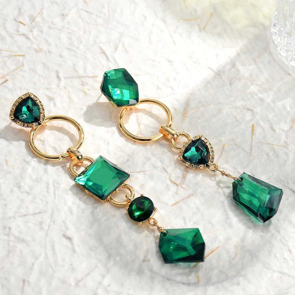 Vintage Gold & Green Crystal Teardrop Earrings