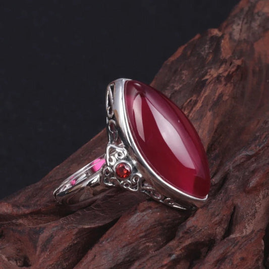 Classic Silver Marquise Red Stone Adjustable Ring
