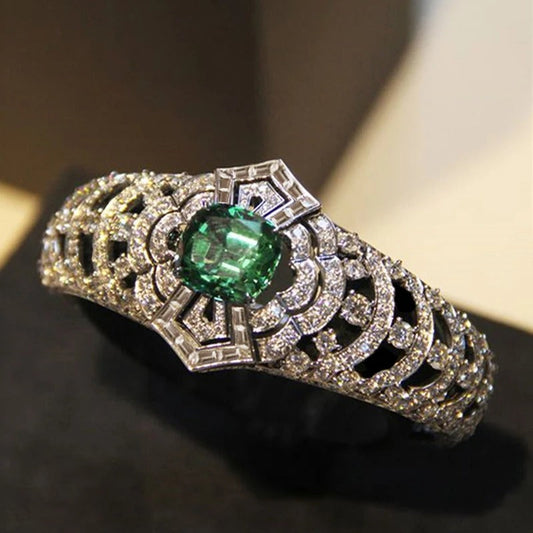Vintage Green Gem & Diamond Statement Ring