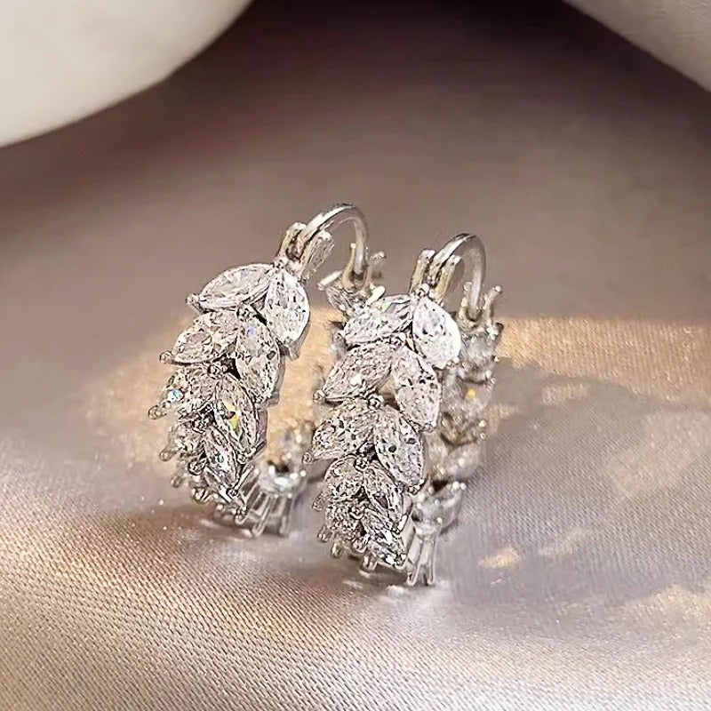 Silver Marquise Leaf Hoop Earrings